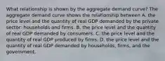 What relationship is shown by the aggregate demand​ curve? The aggregate demand curve shows the relationship between A. the price level and the quantity of real GDP demanded by the private​ sector: households and firms. B. the price level and the quantity of real GDP demanded by consumers. C. the price level and the quantity of real GDP produced by firms. D. the price level and the quantity of real GDP demanded by​ households, firms, and the government.