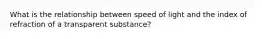 What is the relationship between speed of light and the index of refraction of a transparent substance?