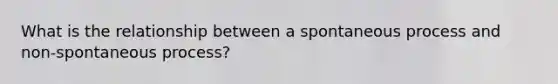 What is the relationship between a spontaneous process and non-spontaneous process?