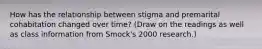How has the relationship between stigma and premarital cohabitation changed over time? (Draw on the readings as well as class information from Smock's 2000 research.)