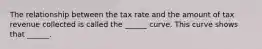 The relationship between the tax rate and the amount of tax revenue collected is called the​ ______ curve. This curve shows that​ ______.