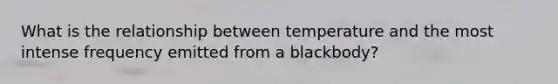 What is the relationship between temperature and the most intense frequency emitted from a blackbody?