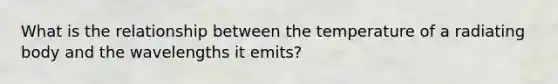 What is the relationship between the temperature of a radiating body and the wavelengths it emits?