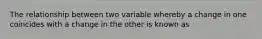 The relationship between two variable whereby a change in one coincides with a change in the other is known as