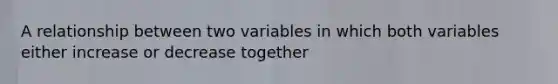 A relationship between two variables in which both variables either increase or decrease together