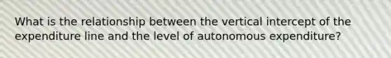 What is the relationship between the vertical intercept of the expenditure line and the level of autonomous expenditure?