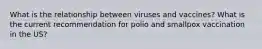 What is the relationship between viruses and vaccines? What is the current recommendation for polio and smallpox vaccination in the US?