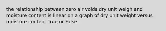 the relationship between zero air voids dry unit weigh and moisture content is linear on a graph of dry unit weight versus moisture content True or False