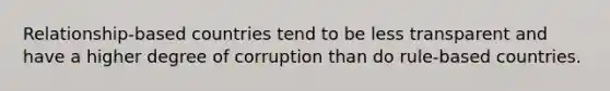 Relationship-based countries tend to be less transparent and have a higher degree of corruption than do rule-based countries.