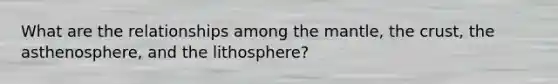 What are the relationships among the mantle, the crust, the asthenosphere, and the lithosphere?