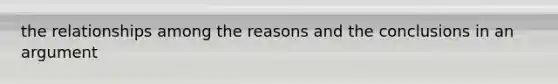 the relationships among the reasons and the conclusions in an argument