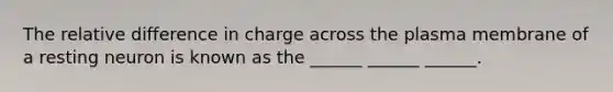 The relative difference in charge across the plasma membrane of a resting neuron is known as the ______ ______ ______.