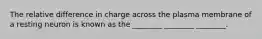 The relative difference in charge across the plasma membrane of a resting neuron is known as the ________ ________ ________.