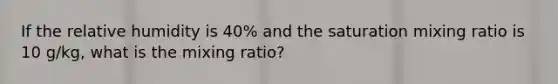 If the relative humidity is 40% and the saturation mixing ratio is 10 g/kg, what is the mixing ratio?