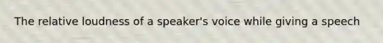 The relative loudness of a speaker's voice while giving a speech