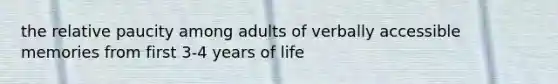 the relative paucity among adults of verbally accessible memories from first 3-4 years of life