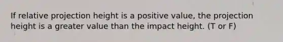 If relative projection height is a positive value, the projection height is a greater value than the impact height. (T or F)