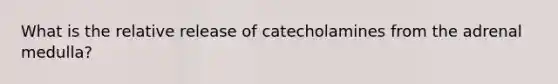 What is the relative release of catecholamines from the adrenal medulla?