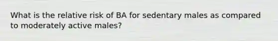 What is the relative risk of BA for sedentary males as compared to moderately active males?