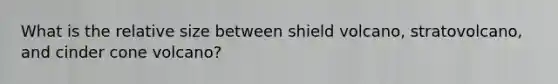 What is the relative size between shield volcano, stratovolcano, and cinder cone volcano?