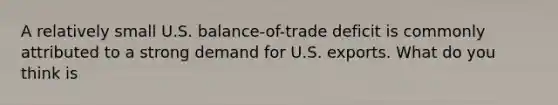 A relatively small U.S. balance-of-trade deficit is commonly attributed to a strong demand for U.S. exports. What do you think is