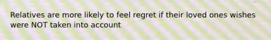 Relatives are more likely to feel regret if their loved ones wishes were NOT taken into account