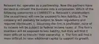 Relaxant Inc. operates as a partnership. Now the partners have decided to convert the business into a corporation. Which of the following statements is CORRECT? a. Relaxant's shareholders (the ex-partners) will now be exposed to less liability. b. The company will probably be subject to fewer regulations and required disclosures. c. Assuming the firm is profitable, none of its income will be subject to federal income taxes. d. The firm's investors will be exposed to less liability, but they will find it more difficult to transfer their ownership. e. The firm will find it more difficult to raise additional capital to support its growth.