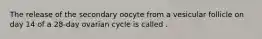 The release of the secondary oocyte from a vesicular follicle on day 14 of a 28-day ovarian cycle is called .