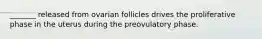 _______ released from ovarian follicles drives the proliferative phase in the uterus during the preovulatory phase.