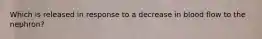 Which is released in response to a decrease in blood flow to the nephron?
