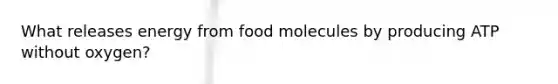 What releases energy from food molecules by producing ATP without oxygen?