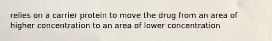 relies on a carrier protein to move the drug from an area of higher concentration to an area of lower concentration