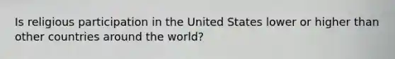 Is religious participation in the United States lower or higher than other countries around the world?