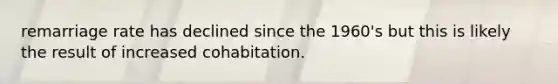 remarriage rate has declined since the 1960's but this is likely the result of increased cohabitation.