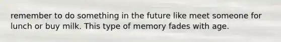 remember to do something in the future like meet someone for lunch or buy milk. This type of memory fades with age.