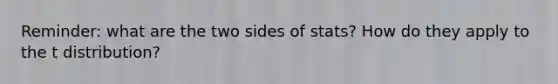 Reminder: what are the two sides of stats? How do they apply to the t distribution?