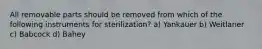 All removable parts should be removed from which of the following instruments for sterilization? a) Yankauer b) Weitlaner c) Babcock d) Bahey