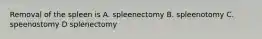 Removal of the spleen is A. spleenectomy B. spleenotomy C. speenostomy D splenectomy