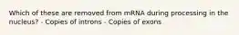 Which of these are removed from mRNA during processing in the nucleus? - Copies of introns - Copies of exons