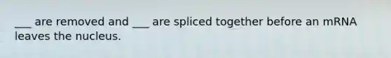 ___ are removed and ___ are spliced together before an mRNA leaves the nucleus.