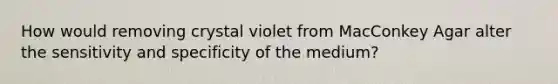 How would removing crystal violet from MacConkey Agar alter the sensitivity and specificity of the medium?