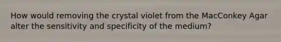 How would removing the crystal violet from the MacConkey Agar alter the sensitivity and specificity of the medium?