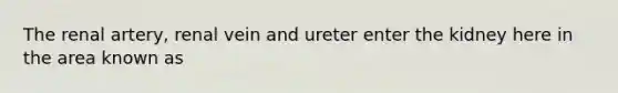 The renal artery, renal vein and ureter enter the kidney here in the area known as