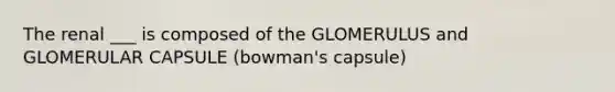 The renal ___ is composed of the GLOMERULUS and GLOMERULAR CAPSULE (bowman's capsule)
