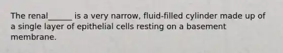 The renal______ is a very narrow, fluid-filled cylinder made up of a single layer of epithelial cells resting on a basement membrane.