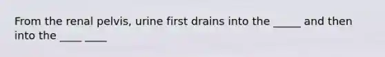 From the renal pelvis, urine first drains into the _____ and then into the ____ ____