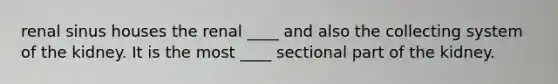 renal sinus houses the renal ____ and also the collecting system of the kidney. It is the most ____ sectional part of the kidney.