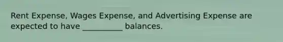 Rent Expense, Wages Expense, and Advertising Expense are expected to have __________ balances.