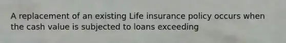 A replacement of an existing Life insurance policy occurs when the cash value is subjected to loans exceeding