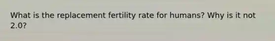 What is the replacement fertility rate for humans? Why is it not 2.0?